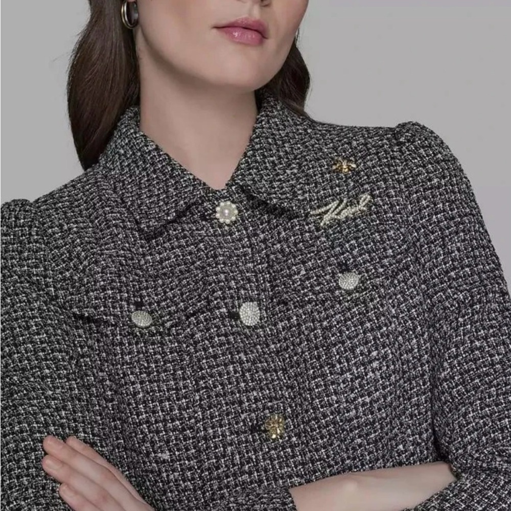 Karl Lagerfeld Paris Black and White Tweed Blazer (fit Size M)